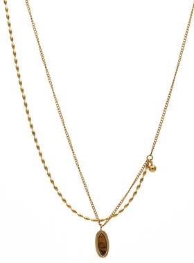 ZOXI双层虎眼石水滴项链配饰女款