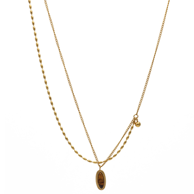 ZOXI双层虎眼石水滴项链配饰女款