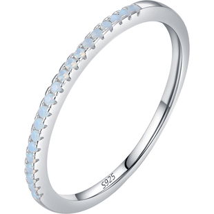 摩典S925纯银蓝色水晶戒指女时尚简约小清新甜美百搭通勤风指环