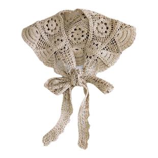 春秋纯色针织蕾丝领子搭肩女镂空小披肩外搭夏季薄款ES短款假领子