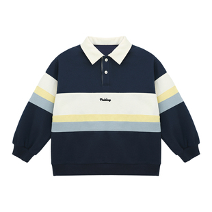 派町童装男童卫衣2026春季新款儿童撞色条纹长袖大童学院风上衣潮