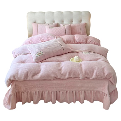 A类母婴级可裸睡牛奶绒被套加厚夹棉床盖四件套绵羊绒床单1.8m2米