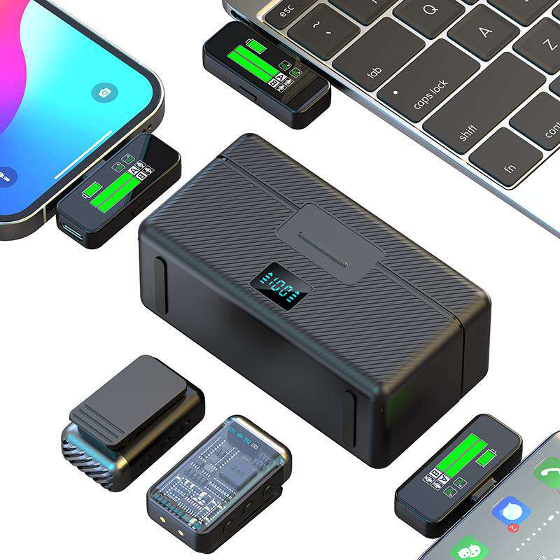 新款私模无线领夹级降噪一拖二一键音量带调节3混响仓麦克风