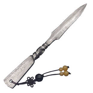 龙泉手工锻打不锈大马士革花纹钢茶刀茶针撬茶饼切开茶砖专用工具