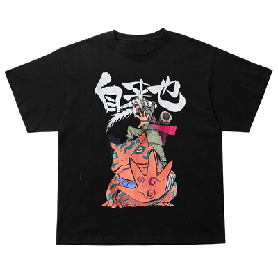 NARUTO日系动漫暗黑街头短袖T恤美式复古chic嘻哈潮流落肩小领口