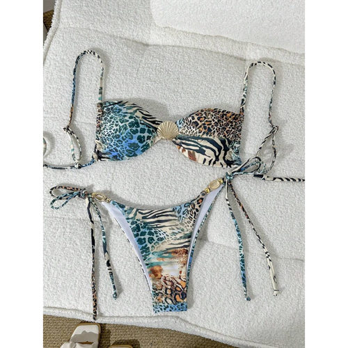 L 71750 Leopard backless split bikini 豹纹露背分体比基尼