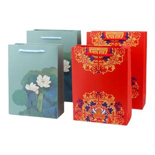 新年礼品袋中国风龙年红色喜庆手提包装袋芙蓉收纳伴手礼纸袋子
