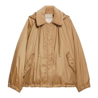 自营欧洲直邮MAX MARA 经典女士米色涤纶双面防风水可拆连帽夹克