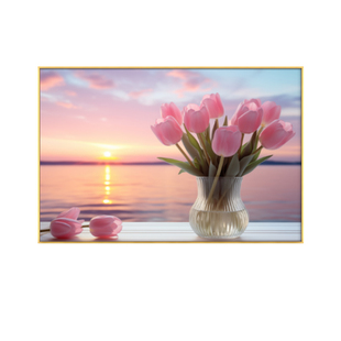 轻奢餐厅装饰画郁金香海景客厅饭厅包厢挂画酒店宾馆走廊装饰壁画
