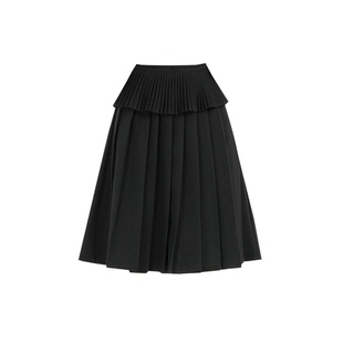 灰色百褶半身裙女秋冬季高腰设计感a字毛呢裙学院风压褶五分中裙