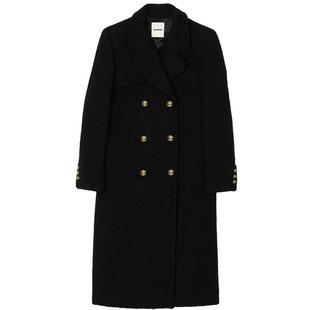 SANDRO秋冬女装法式气质时尚黑色双排扣平驳领直筒大衣毛呢外套