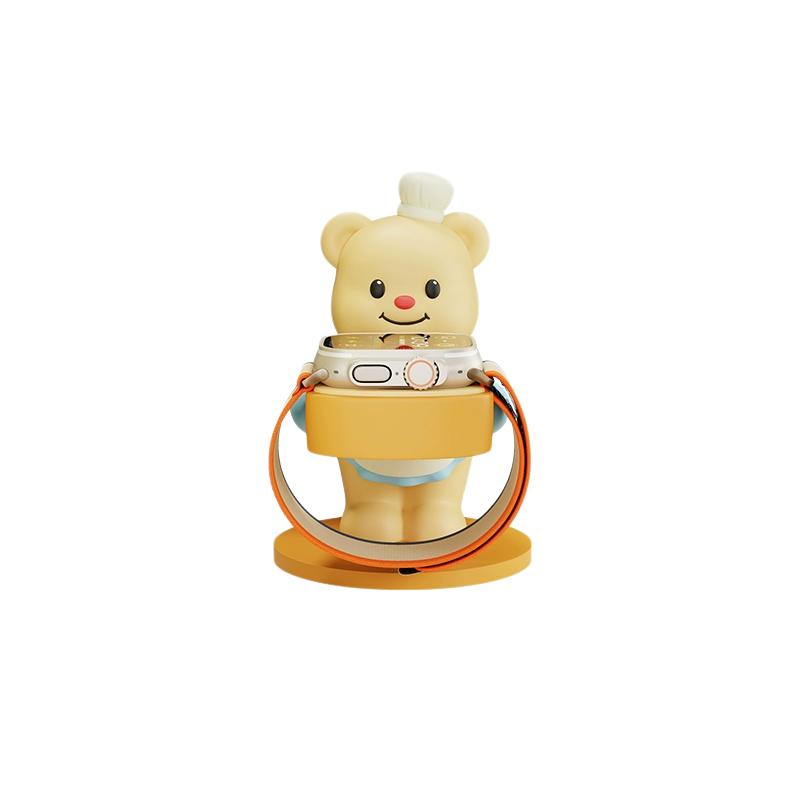 创意奶油小熊适用于苹果手表充电支架装饰摆件可爱卡通appleWatch小米华为充电器底座iwatch磁吸手表放置架