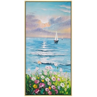 一帆风顺入户玄关装饰画风景玄幻挂画走廊竖版纯手绘油画客厅壁画