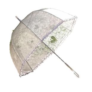 日本加厚透明伞白色爱心蕾丝花边阿波罗伞拱形自动晴雨伞长柄雨伞