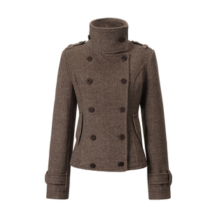 SINGLE MOMENT 25AW法式时尚经典双排扣正肩斜纹羊毛立领短外套女