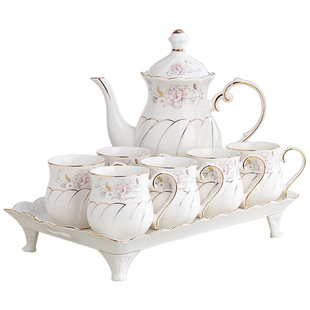 欧式茶具套装家用杯子6只装简约现代客厅陶瓷下午茶茶杯茶壶托盘