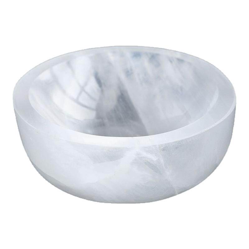 天然水晶石摩洛石膏石碗10cm消磁碗冥想家居装饰打磨工艺品摆件