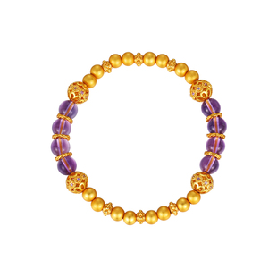 天然紫水晶事业盘缠手链女款轻奢小众精致古法沙金手串珠九紫离火