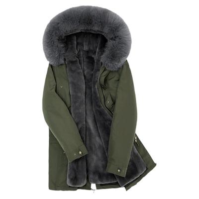 可拆卸时尚派克服皮草连帽中长款