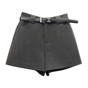 YIMOXI高腰短裤女外穿2025冬季呢料A字阔腿裤显瘦百搭十三行靴裤