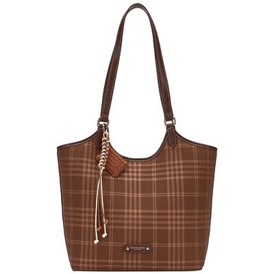 热风2025年格纹弧口托特单肩包