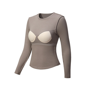 带胸垫罩杯一体式bra长袖T恤女士内搭秋衣打底衫冬季保暖内衣上衣