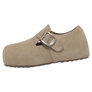 达芙妮厚底勃肯鞋女2026新款春季真皮内增高女鞋一脚蹬全包单鞋女