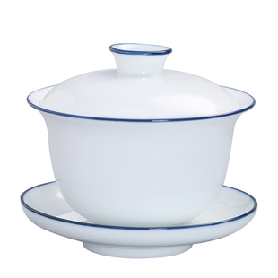 白瓷盖碗 手绘三才杯大号青花陶瓷纯白茶碗功夫茶具泡茶器敬茶杯