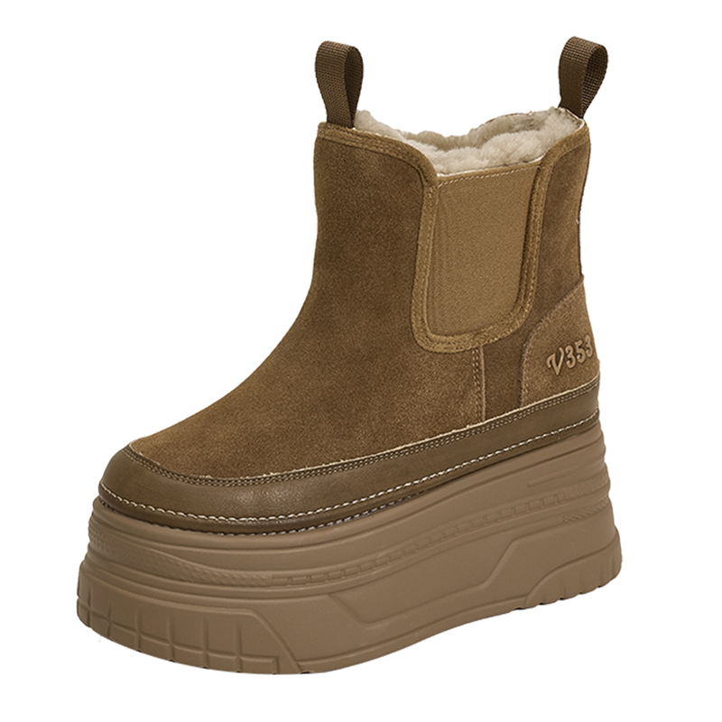 真皮内增高雪地靴女2025新款冬季加绒保暖大棉厚底小个子烟筒短靴