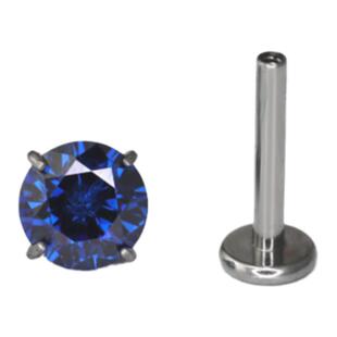 Shinma F-136钛合金内螺旋锆石蓝色耳钉耳骨钉平底唇钉穿孔饰品