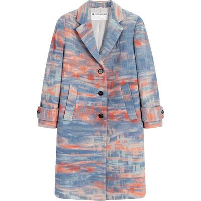 【播奥莱】播春新品商场同款光影抽象印花图案针刺晕染毛呢大衣