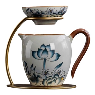 汝窑青花茶漏茶滤公道杯一体家用功夫懒人茶具茶隔铁架茶滤网茶海