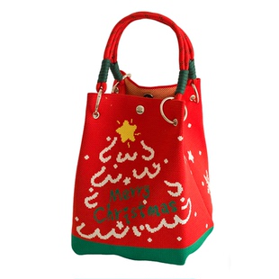 2025圣诞节礼物袋平安夜苹果袋手拎包礼品手礼袋大容量手提针织包