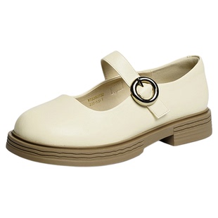 红蜻蜓玛丽珍鞋春季女鞋厚底学院风小皮鞋英伦风复古通勤白色单鞋