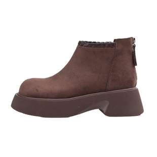 嘉俪多女鞋欧美短靴马丁靴羊反皮秋冬皮里粗跟后拉链2025新款时尚