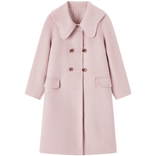 爱居兔冬季新款复古双排扣全羊毛减龄时尚双面呢大衣