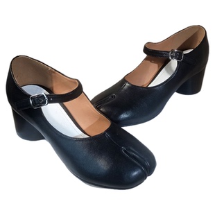 2024春秋新款高跟猪脚鞋玛丽珍粗跟tabi分猪蹄趾女鞋马蹄浅口单鞋