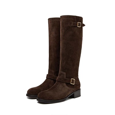 MC女鞋绒面宽筒骑士靴保暖户外