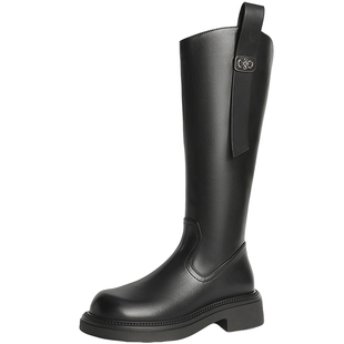 森达骑士靴女鞋冬款时尚显瘦气质百搭大筒围直筒高筒长靴ZTE44DG4