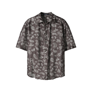 【中古感】Unvesno(UN)度假风腰果花印花莱赛尔亚麻混纺短袖衬衫