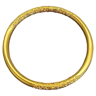 金色古法卷草纹素圈手镯复古宫廷风轻奢手环高级感小众精致手饰品