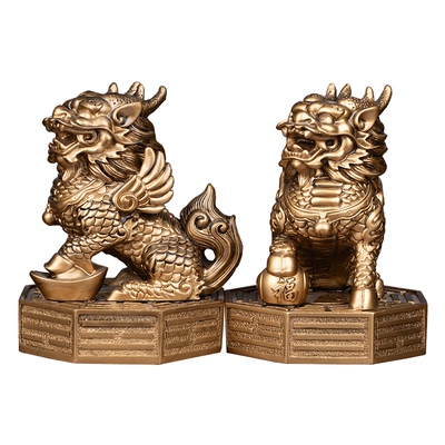 中式玄关招财八卦麒麟摆件一对