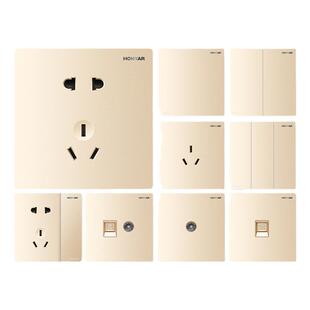 鸿雁开关插座旗舰店86型一开五孔插座带开关面板家用墙壁暗装Q3金