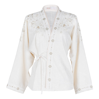 固执2024中式v领刺绣衬衫