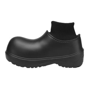 厨师鞋男冬季加绒保暖棉鞋男士一脚蹬上班防水防滑厚底黑色劳保鞋