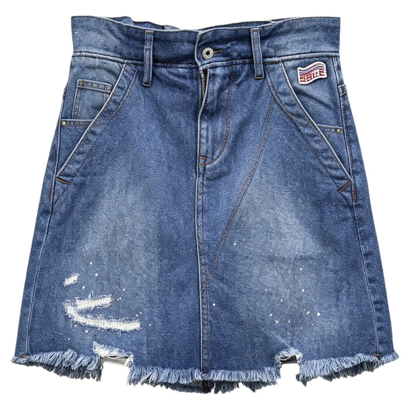 ABLEJEANS高腰A字做旧牛仔短裙