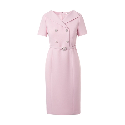 朗姿/LIME莱茵翻领优雅收腰连衣裙华丽钻饰气质名媛2026夏季新款