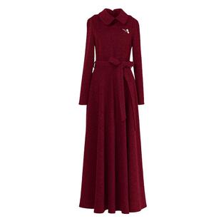 酒红长款秋冬连衣裙女2025气质收腰显瘦高级感轻奢呢子超长裙952