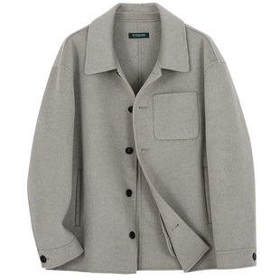 柏品纯羊毛双面呢短款大衣男士2025春季新款翻领商务休闲毛呢外套