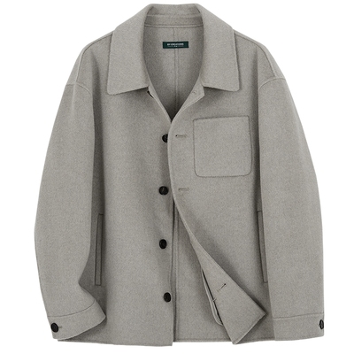 柏品纯羊毛双面呢短款大衣男士2025冬季新款翻领商务休闲毛呢外套